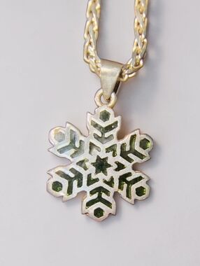Sterling Silver & Green Glass Cut Out Snowflake Necklace With Italian Chain